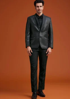 Black Textured Tuxedo With Satin Peak Lapels