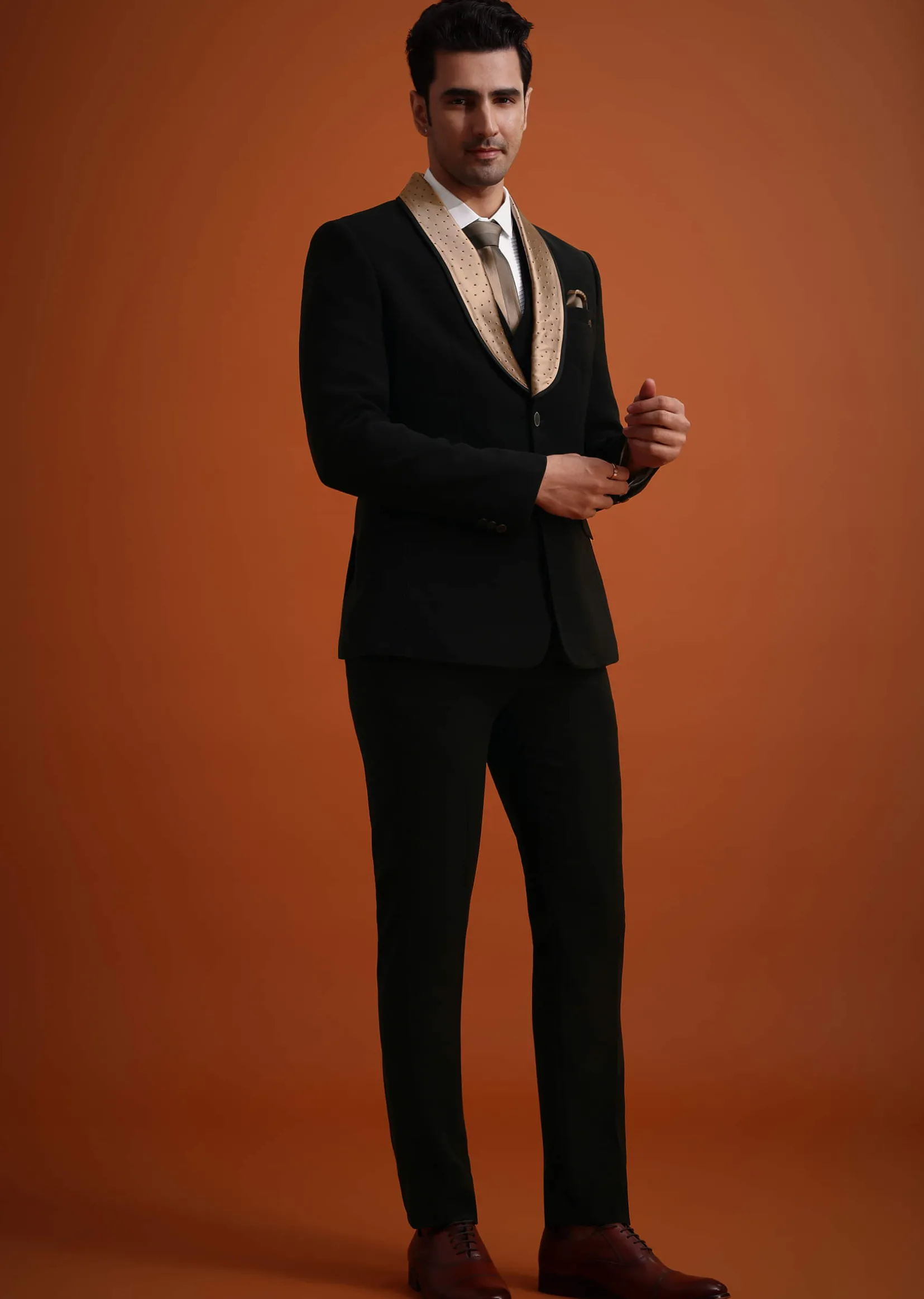 Black Tuxedo And Pant Set With Stone Work