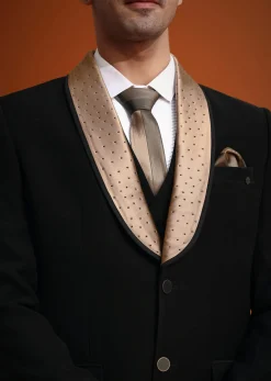 Black Tuxedo And Pant Set With Stone Work