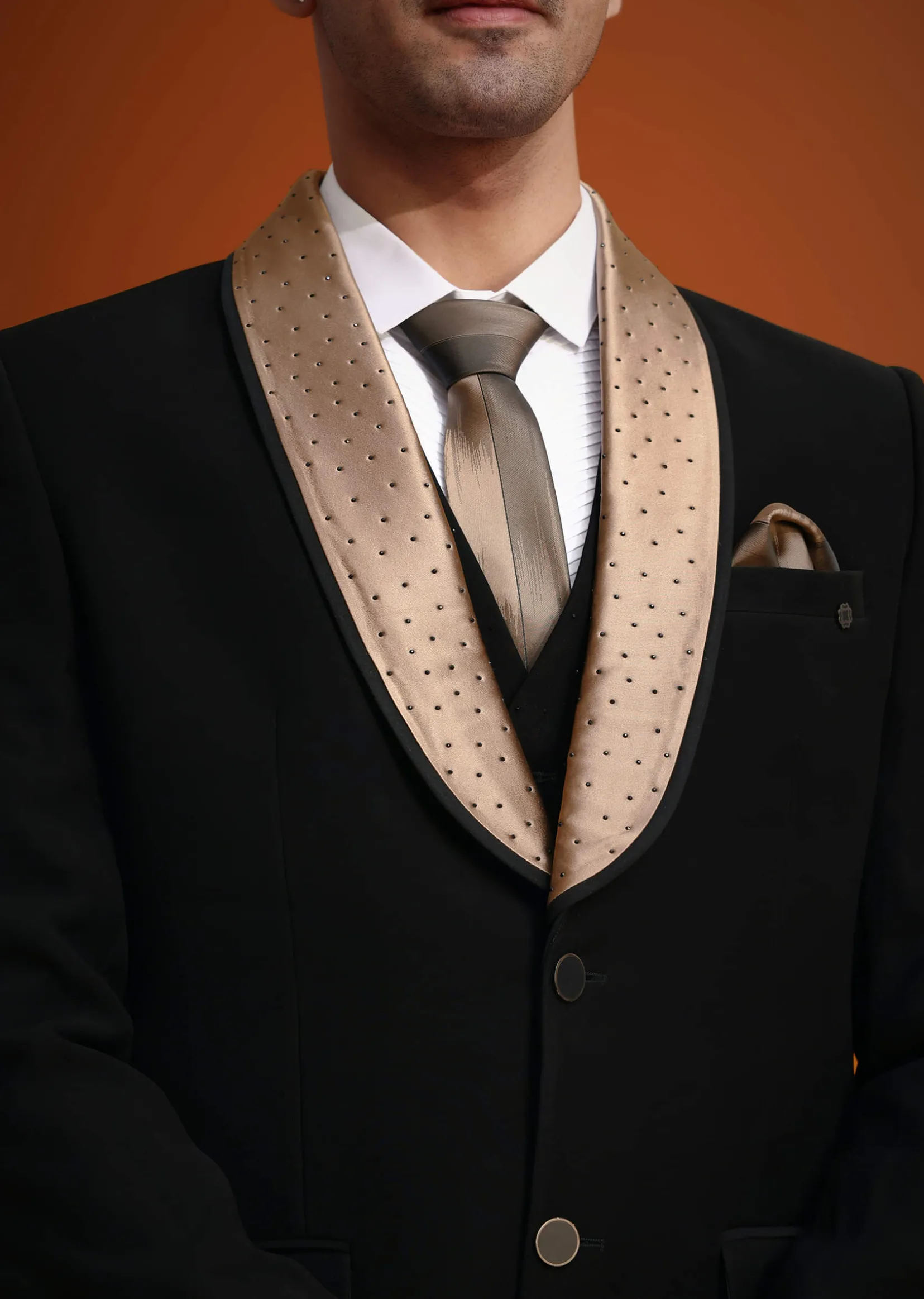 Black Tuxedo And Pant Set With Stone Work