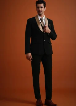 Black Tuxedo And Pant Set With Stone Work