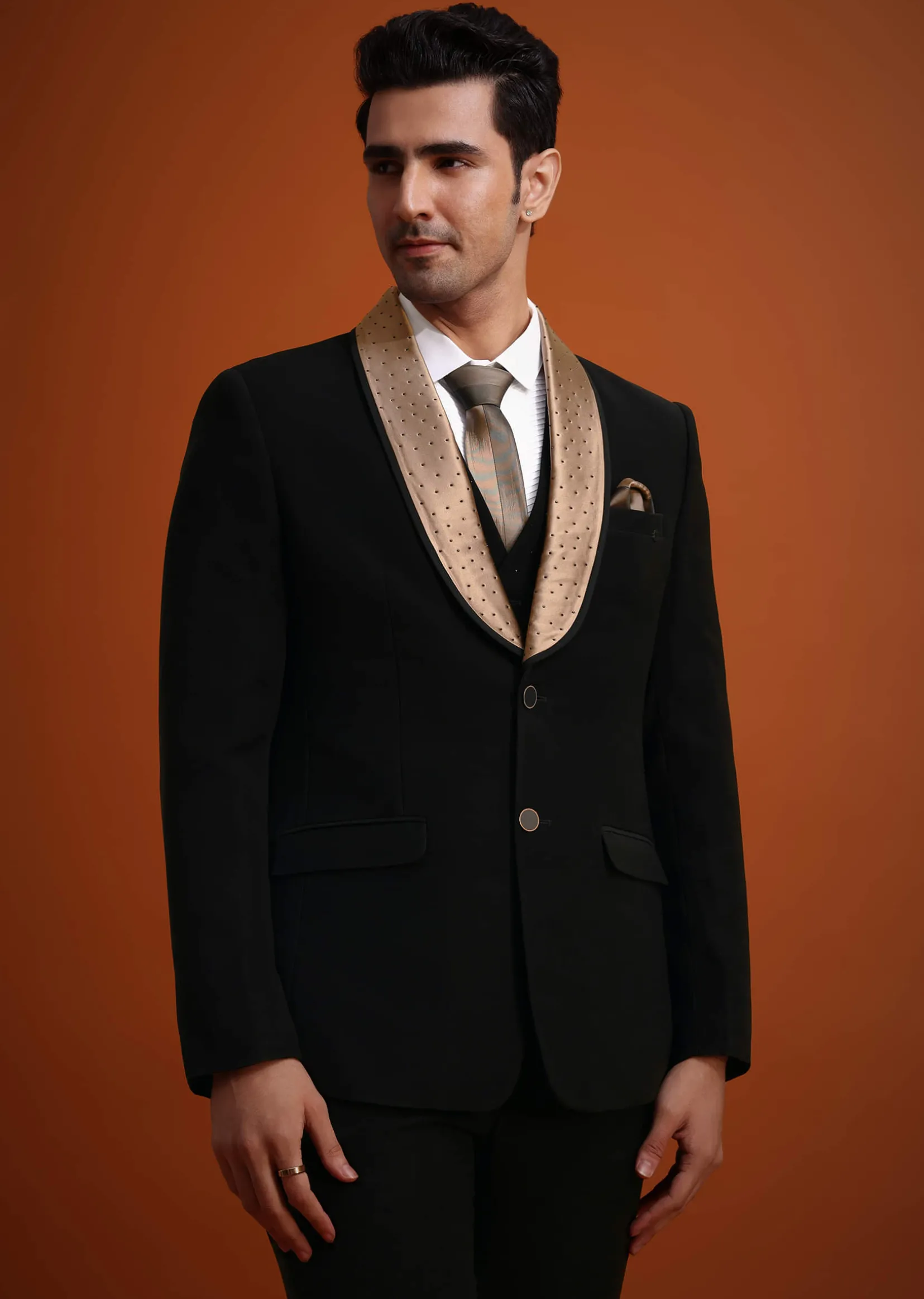 Black Tuxedo And Pant Set With Stone Work