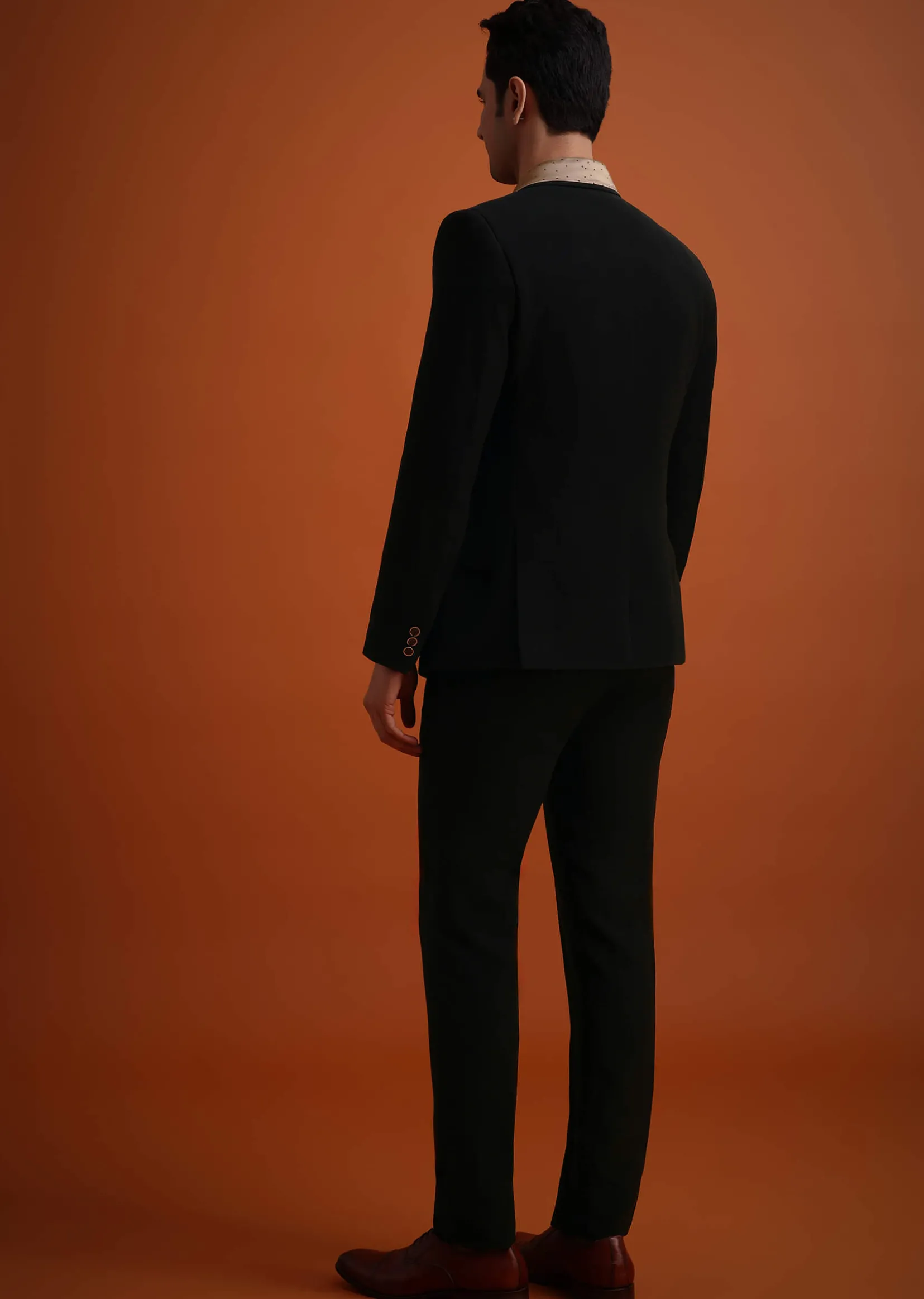Black Tuxedo And Pant Set With Stone Work