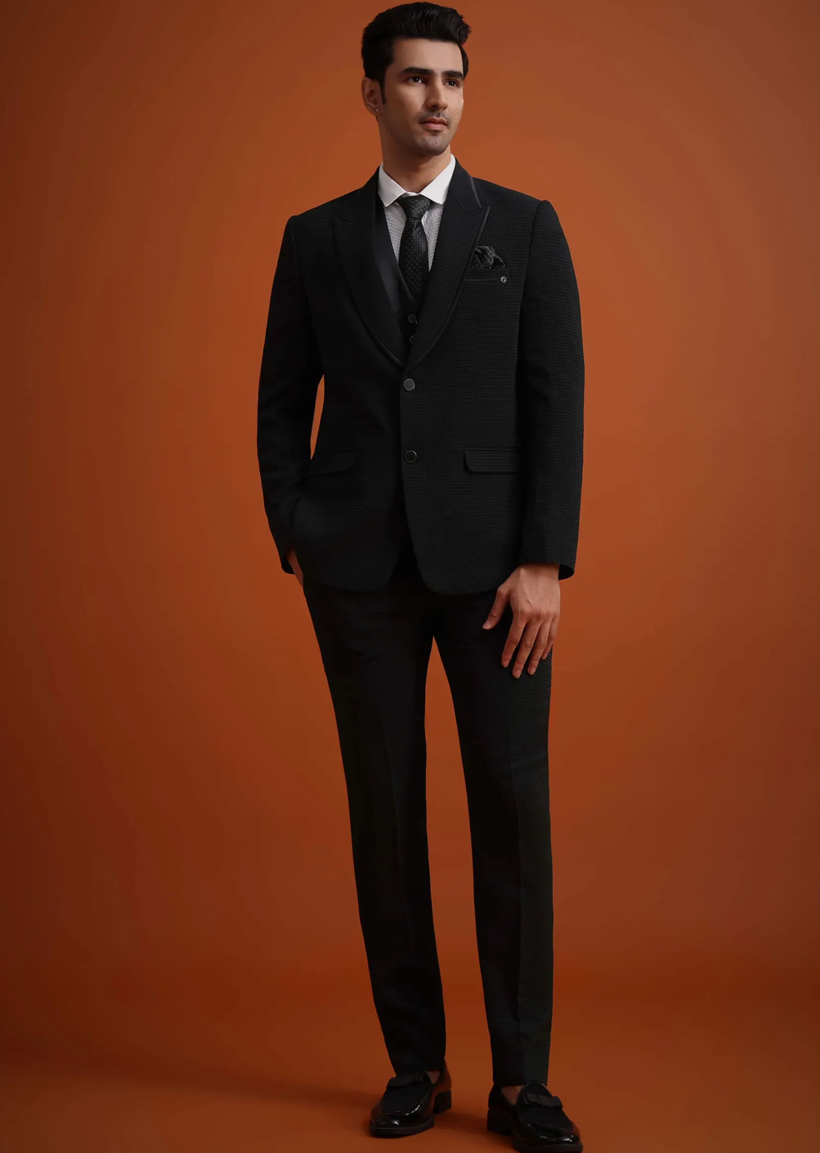 Black Tuxedo Set With Pocket Square