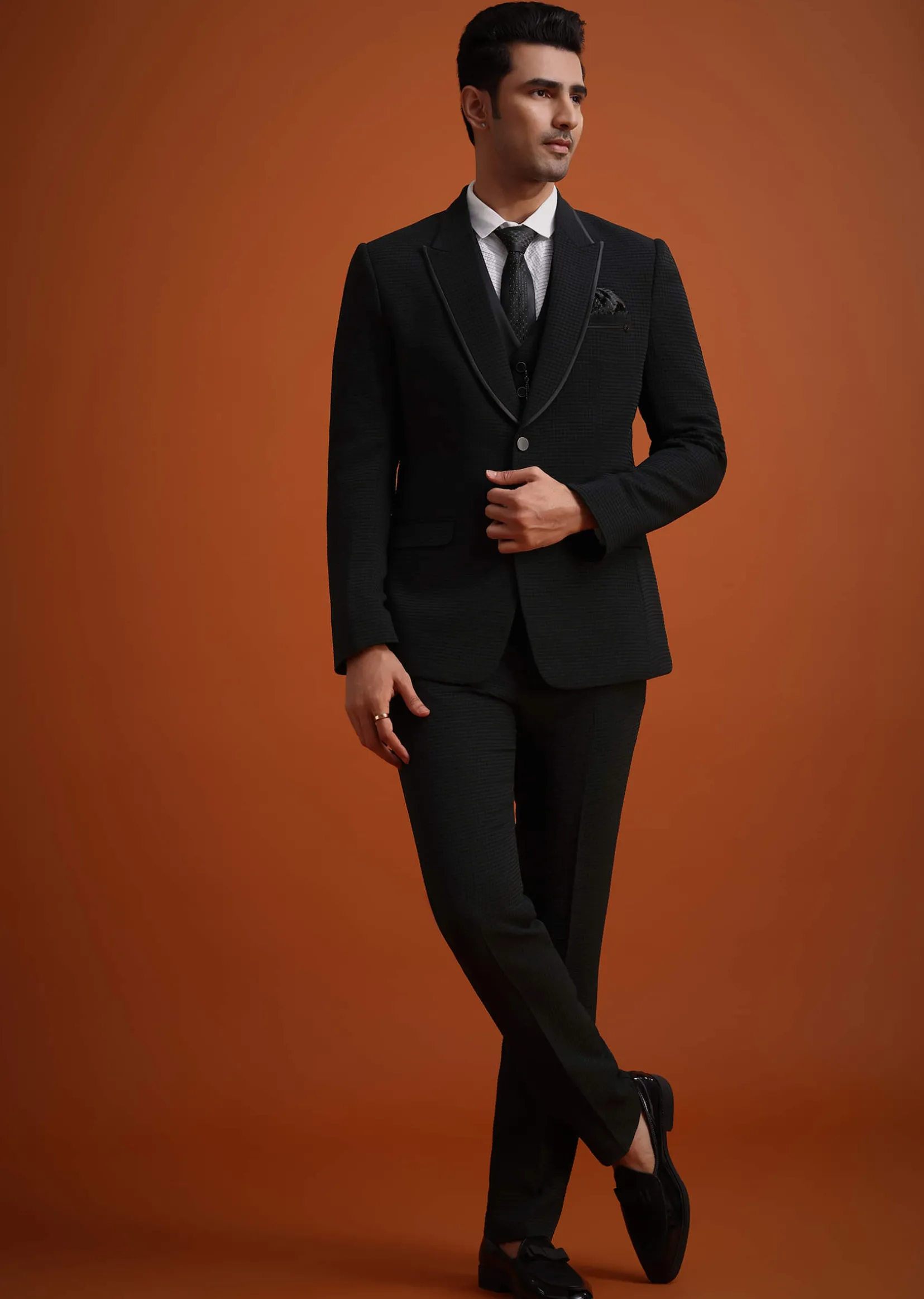 Black Tuxedo Set With Pocket Square