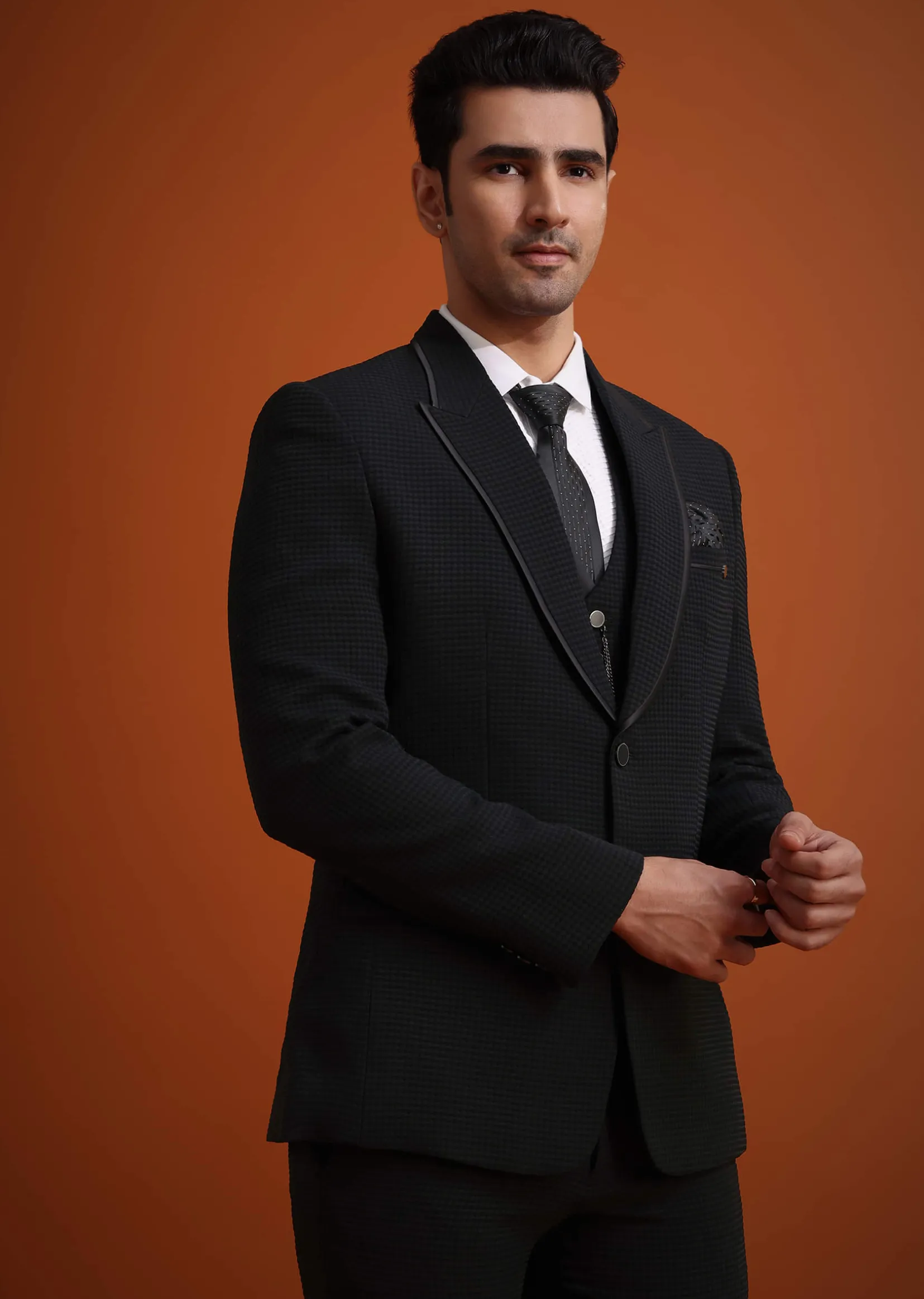 Black Tuxedo Set With Pocket Square