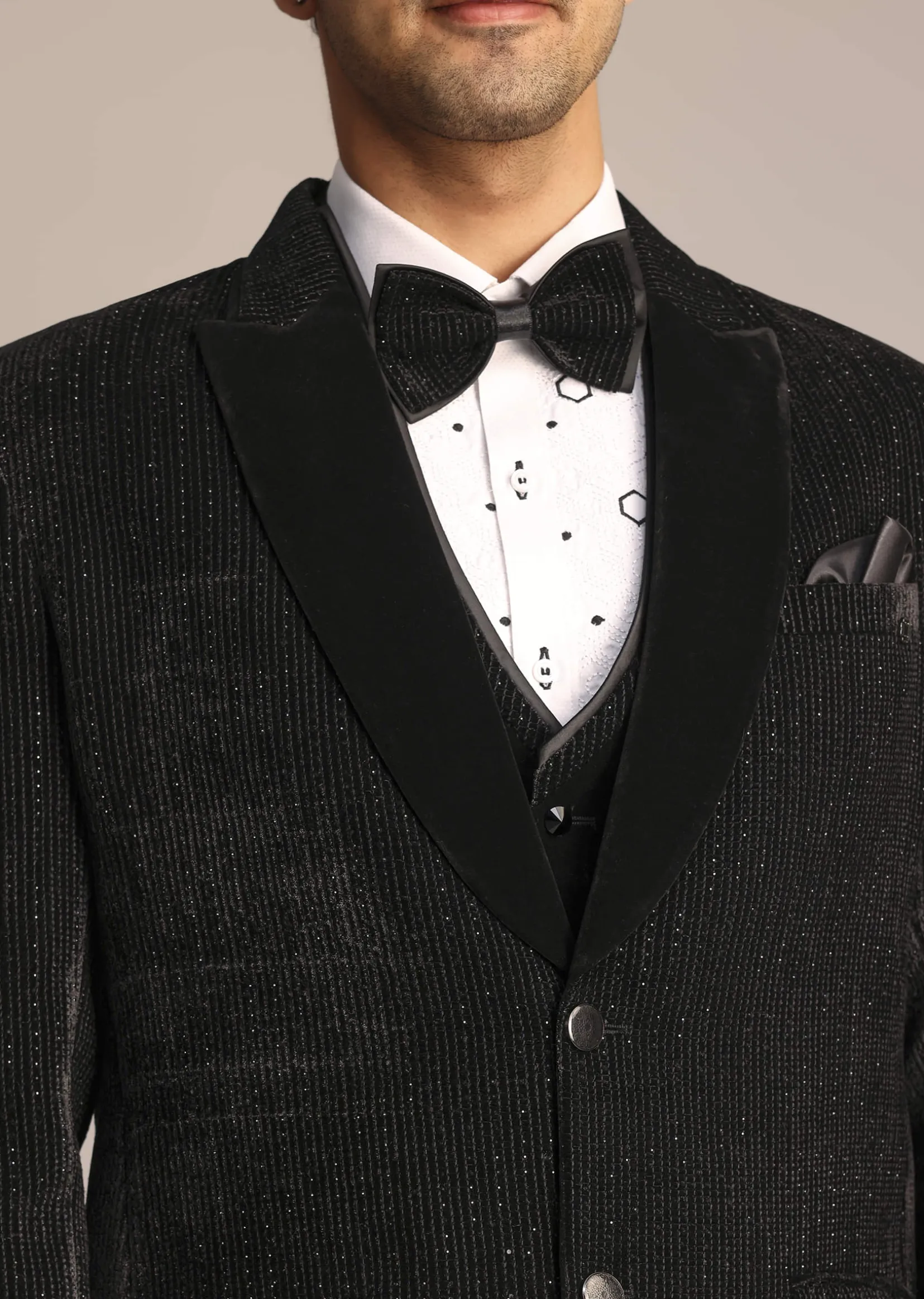 Black Tuxedo Suit With Classic Bow Tie