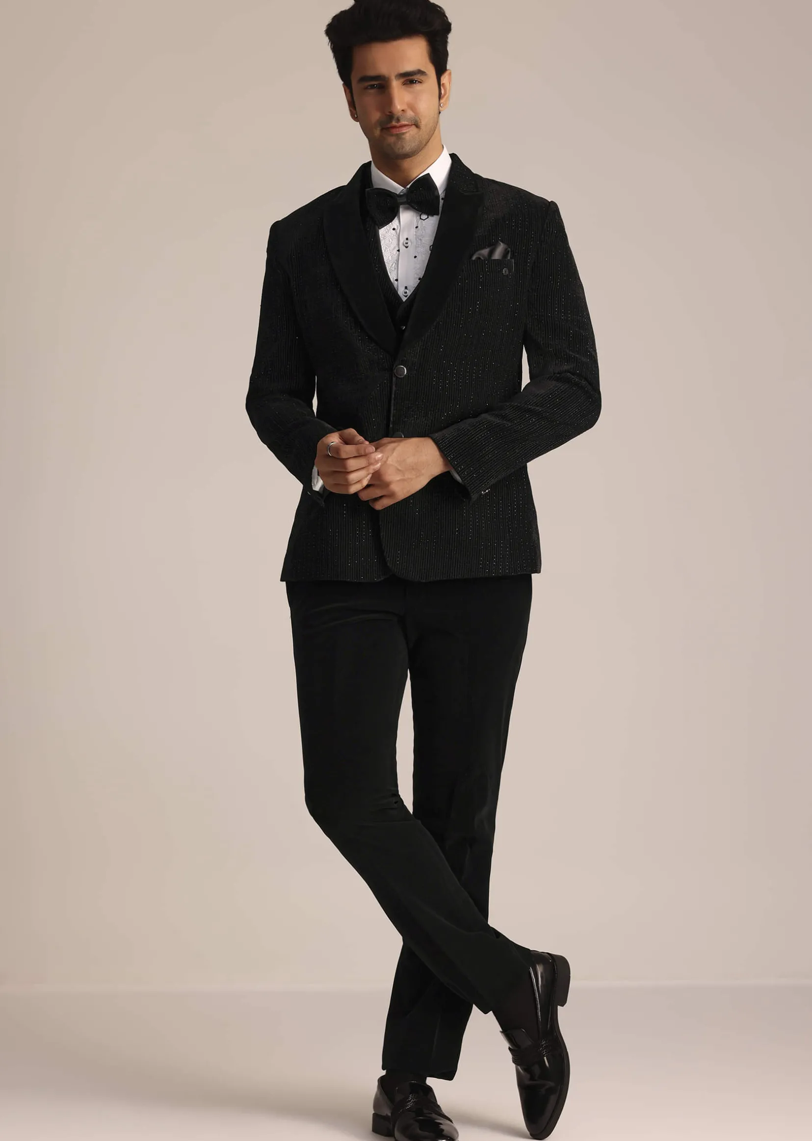 Black Tuxedo Suit With Classic Bow Tie