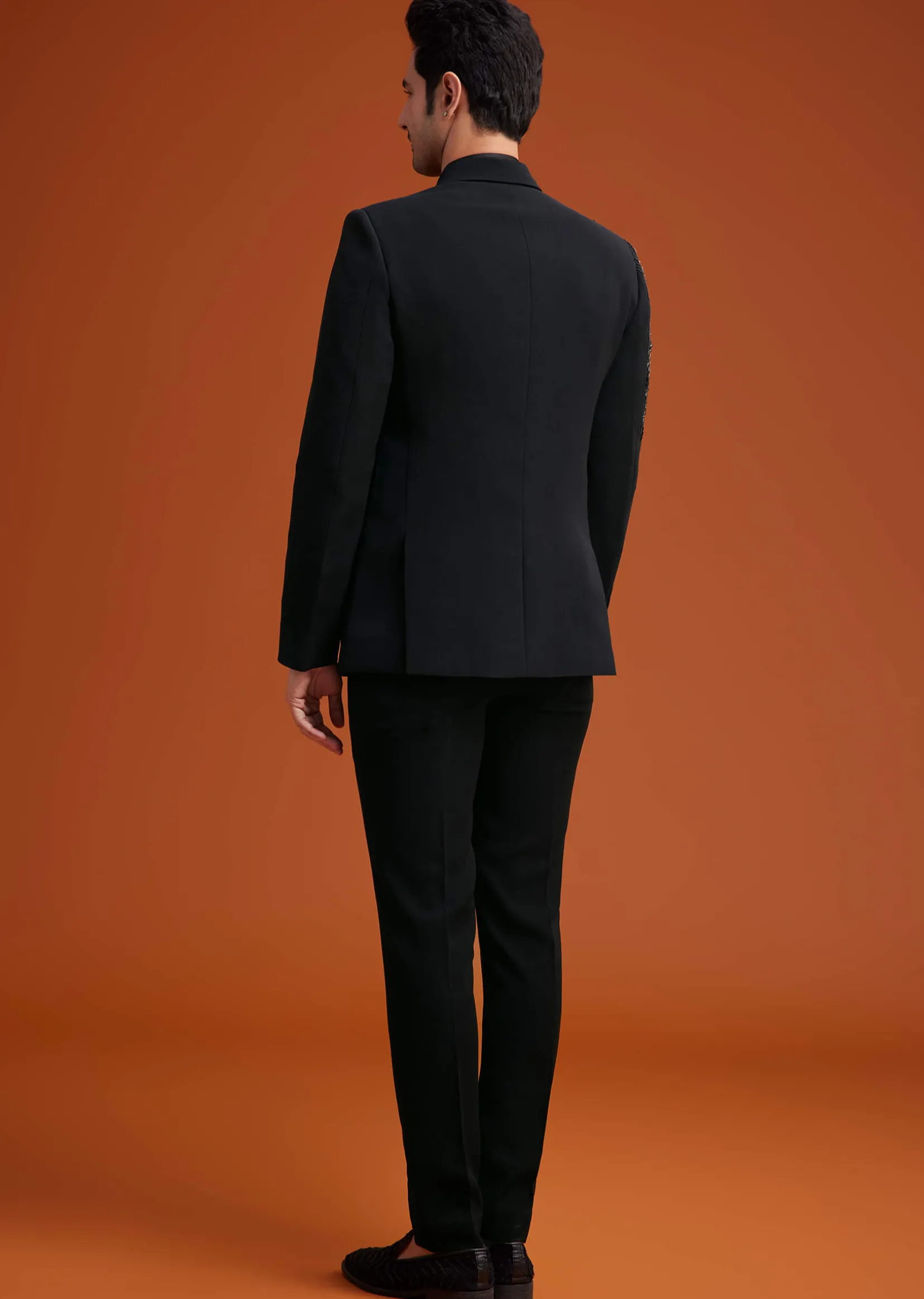 Black Tuxedo With Asymmetric Beaded Embellishments