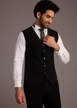 Black Tuxedo With Beaded Shoulder Detailing And Satin Lapel