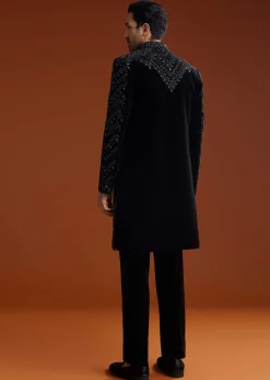 Black Velvet Embellished Indo Jacket Set