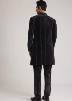 Black Velvet Indowestern Set With Cut Dana Embellishment