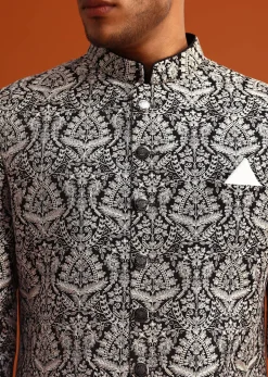 Black Velvet Sherwani And Kurta Set With Kashmiri Work