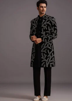 Black Velvet Zari Embroidered Indowestern Trouser Suit