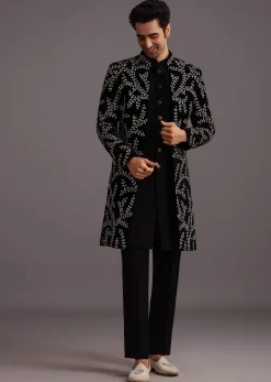 Black Velvet Zari Embroidered Indowestern Trouser Suit