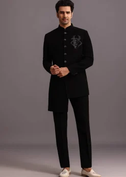 Black Zardosi Embroidered Indowestern Trouser Suit