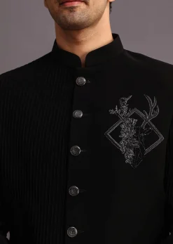 Black Zardosi Embroidered Indowestern Trouser Suit