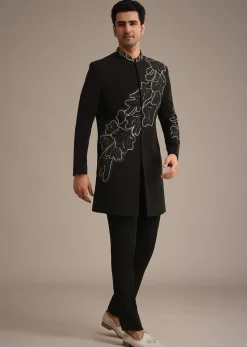 Black Zardozi Embroidered Indowestern Set