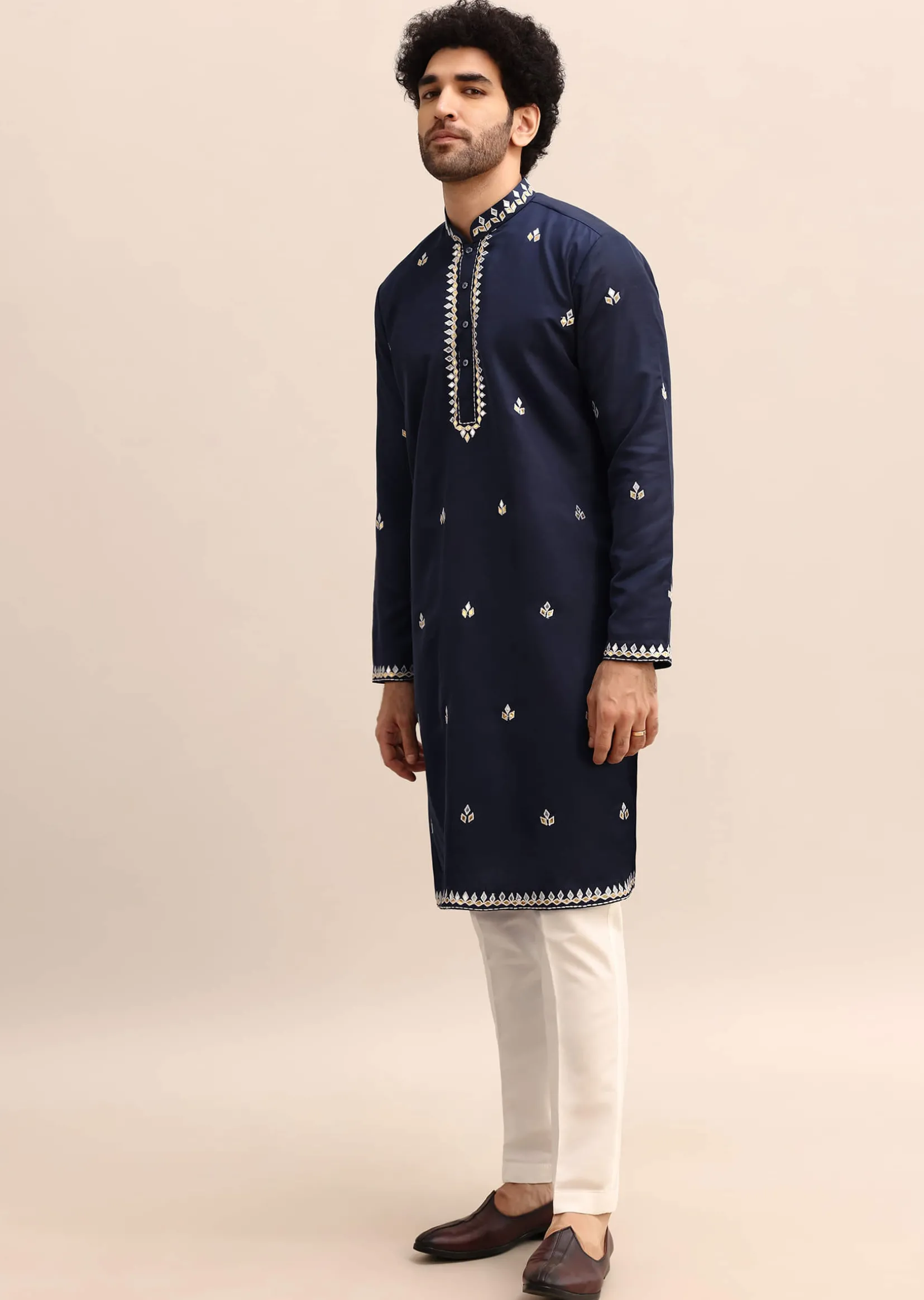Blue Abla Work Kurta Set For Men