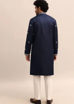 Blue Abla Work Kurta Set For Men