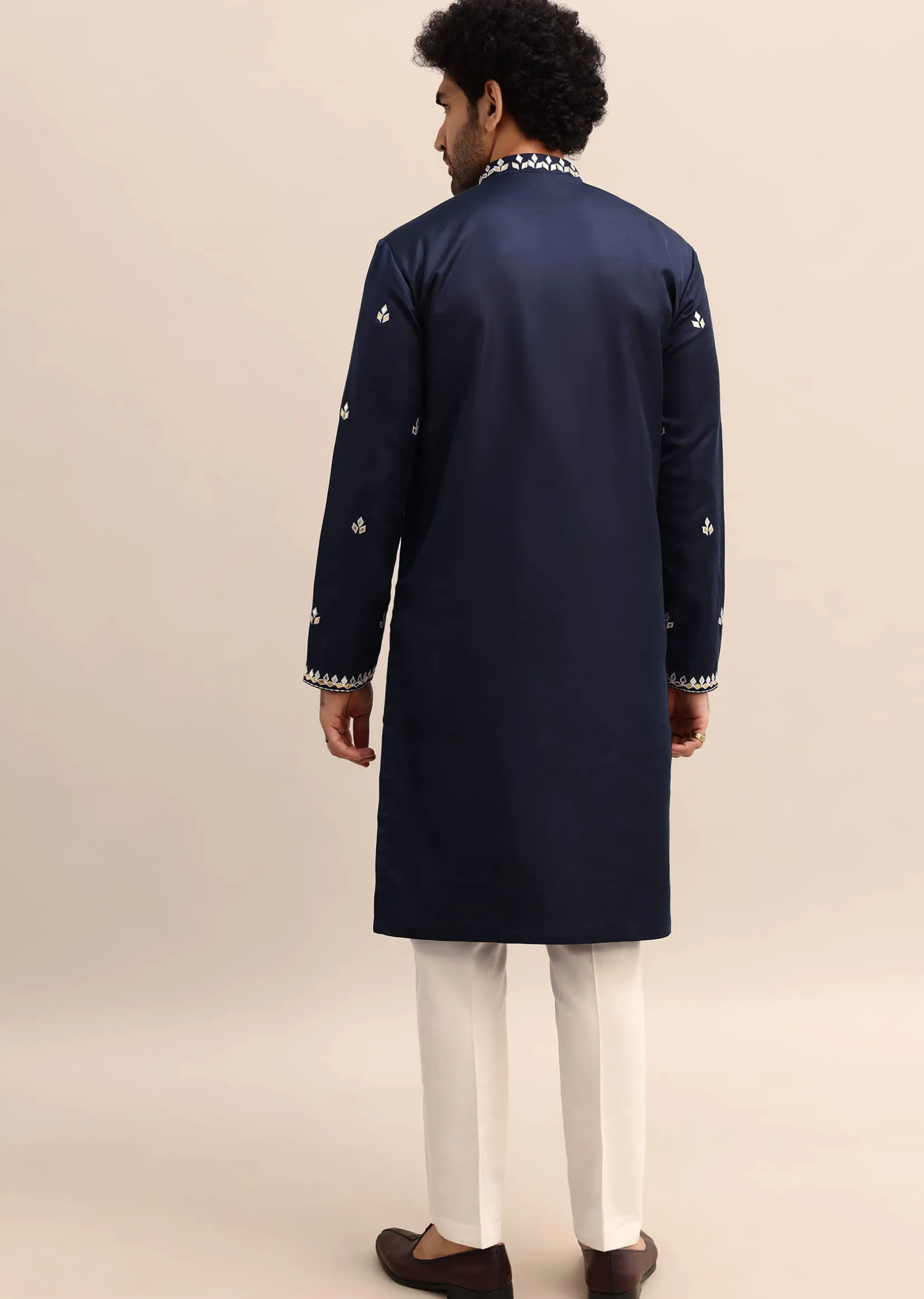 Blue Abla Work Kurta Set For Men