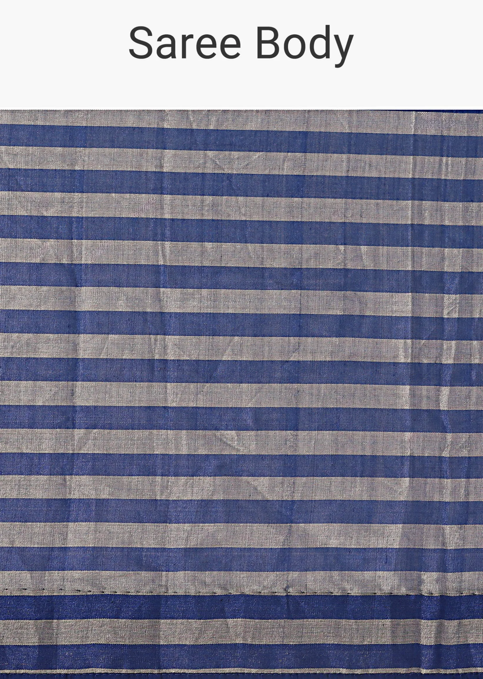 Blue And Silver Half Striped Chanderi Saree Wiith Stitched Blouse