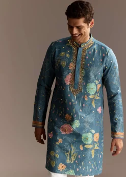 Blue Art Silk Kurta Set