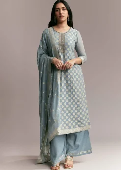 Blue Banarasi Kurta Set