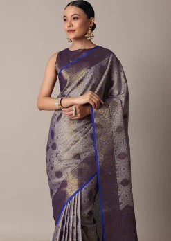 Blue Banarasi Tunchui Silk Saree With Tassel Pallu And Unstitched Blouse Piece