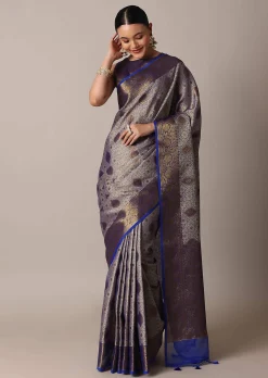 Blue Banarasi Tunchui Silk Saree With Tassel Pallu And Unstitched Blouse Piece