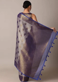 Blue Banarasi Tunchui Silk Saree With Tassel Pallu And Unstitched Blouse Piece