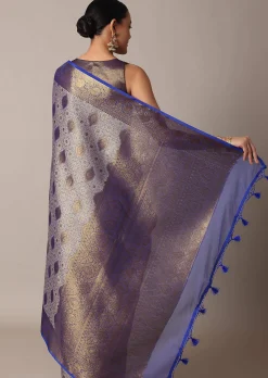 Blue Banarasi Tunchui Silk Saree With Tassel Pallu And Unstitched Blouse Piece