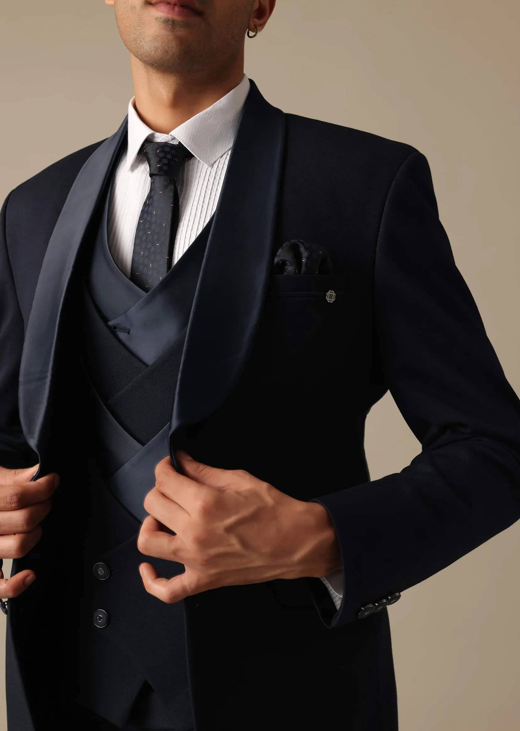 Blue Blazer And Pant Set Tuxedo With Criss Cross Detail