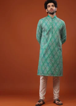 Blue Chinon Silk Kurta Set With Thread Embroidery