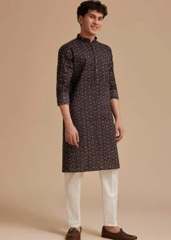 Blue Cotton Geometric Printed Kurta Set