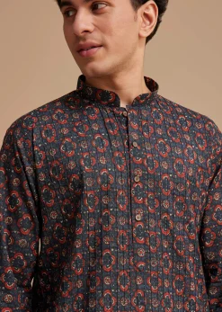 Blue Cotton Geometric Printed Kurta Set