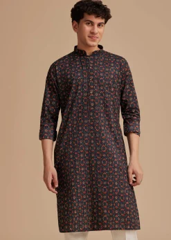 Blue Cotton Geometric Printed Kurta Set