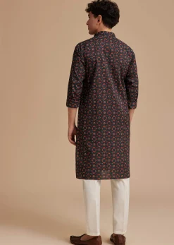 Blue Cotton Geometric Printed Kurta Set
