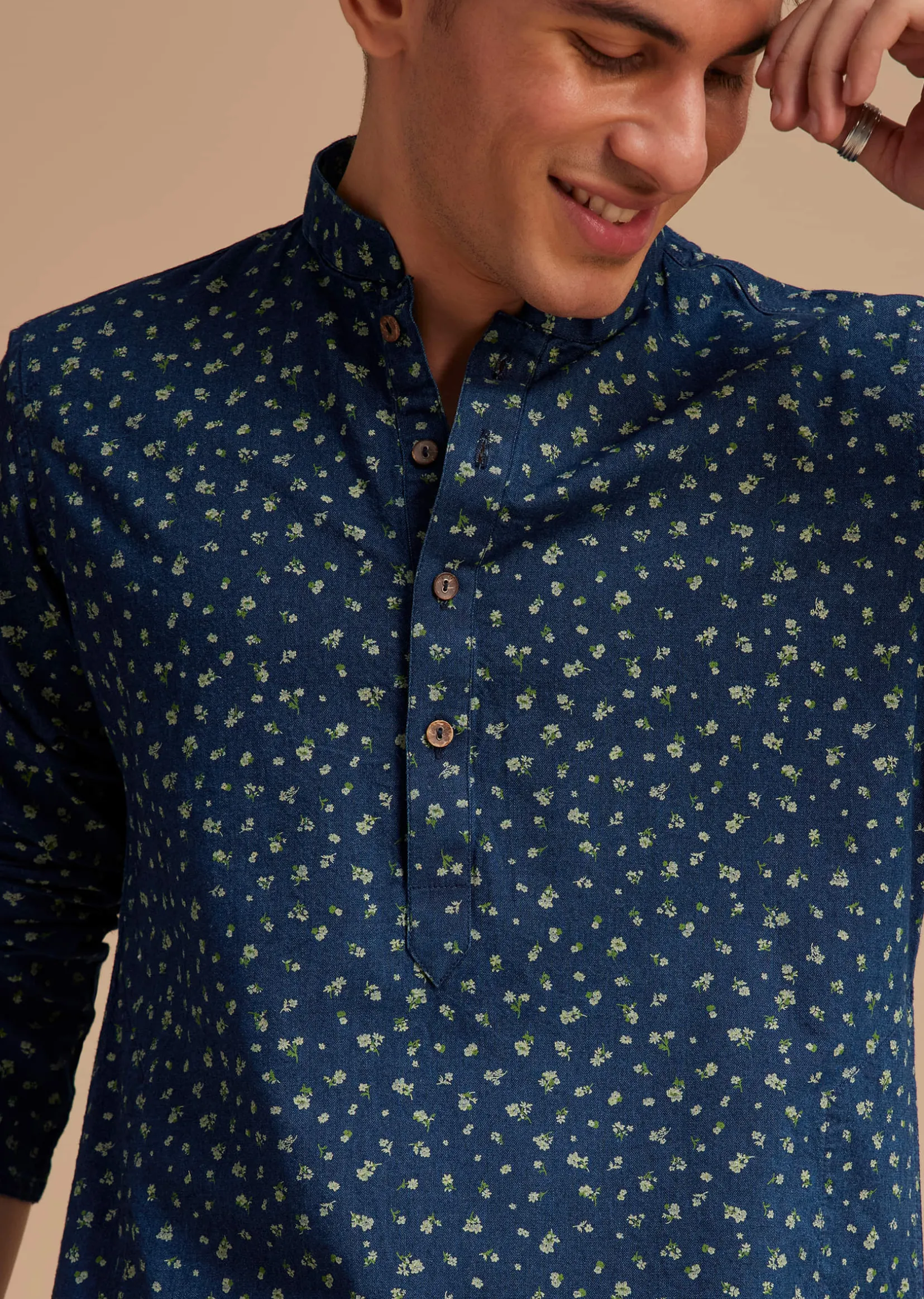 Blue Cotton Micro Printed Kurta Set