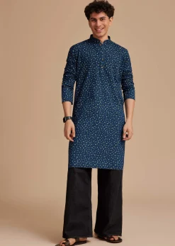 Blue Cotton Micro Printed Kurta Set