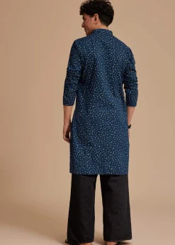 Blue Cotton Micro Printed Kurta Set