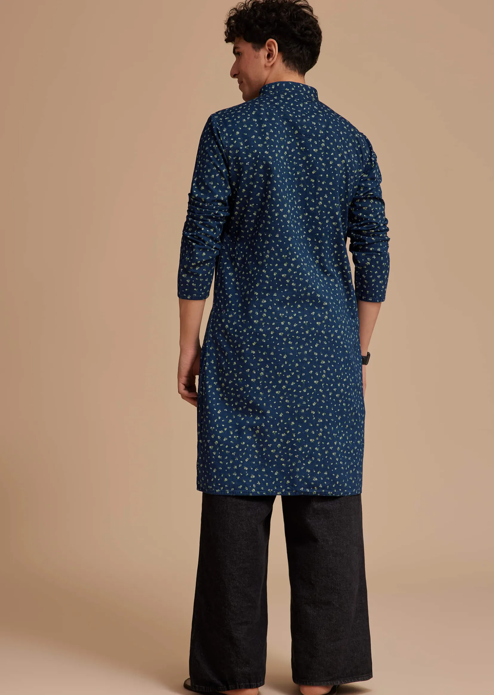 Blue Cotton Micro Printed Kurta Set