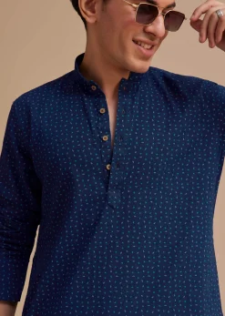 Blue Cotton Printed Kurta Set