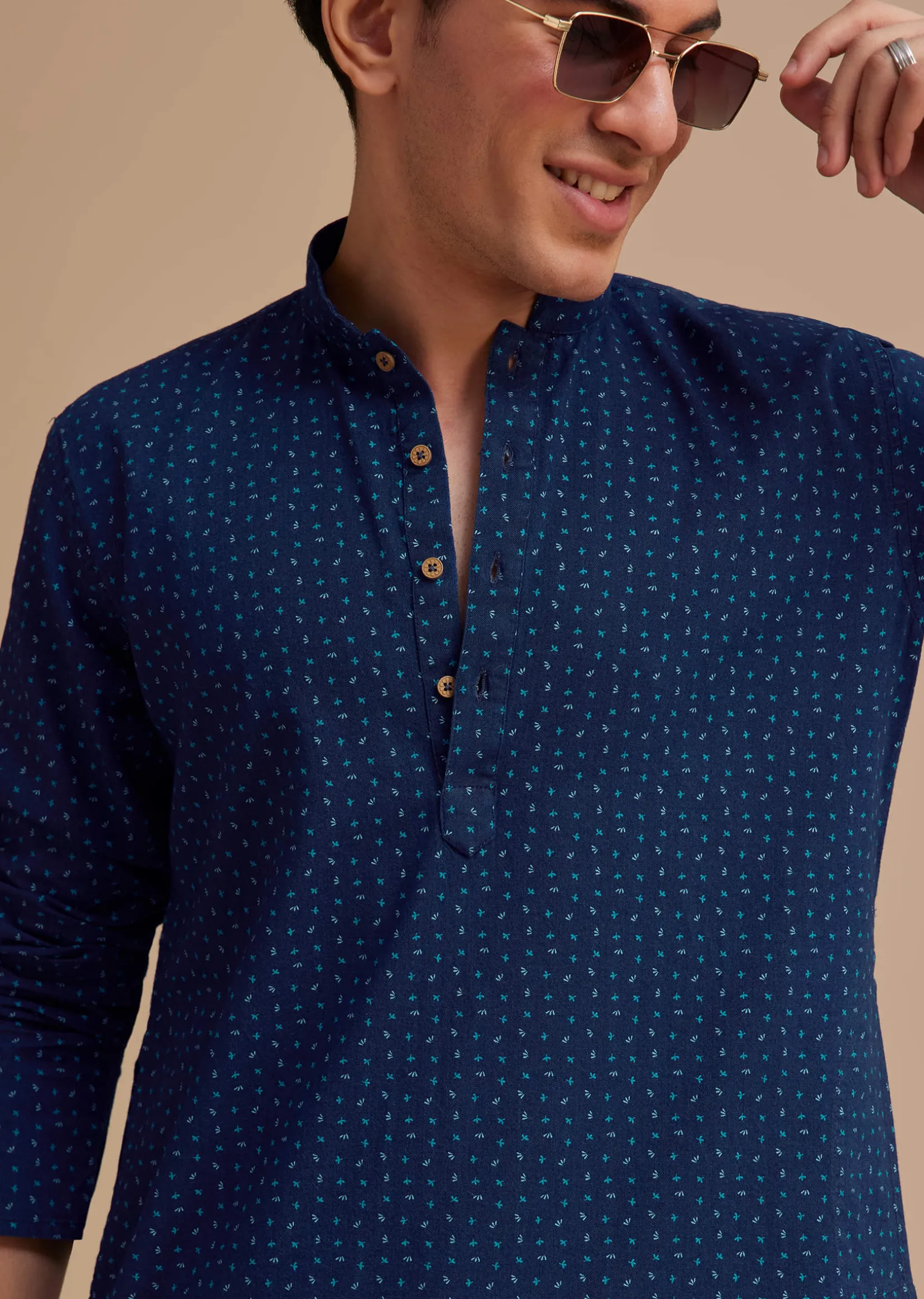 Blue Cotton Printed Kurta Set