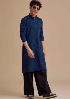 Blue Cotton Printed Kurta Set