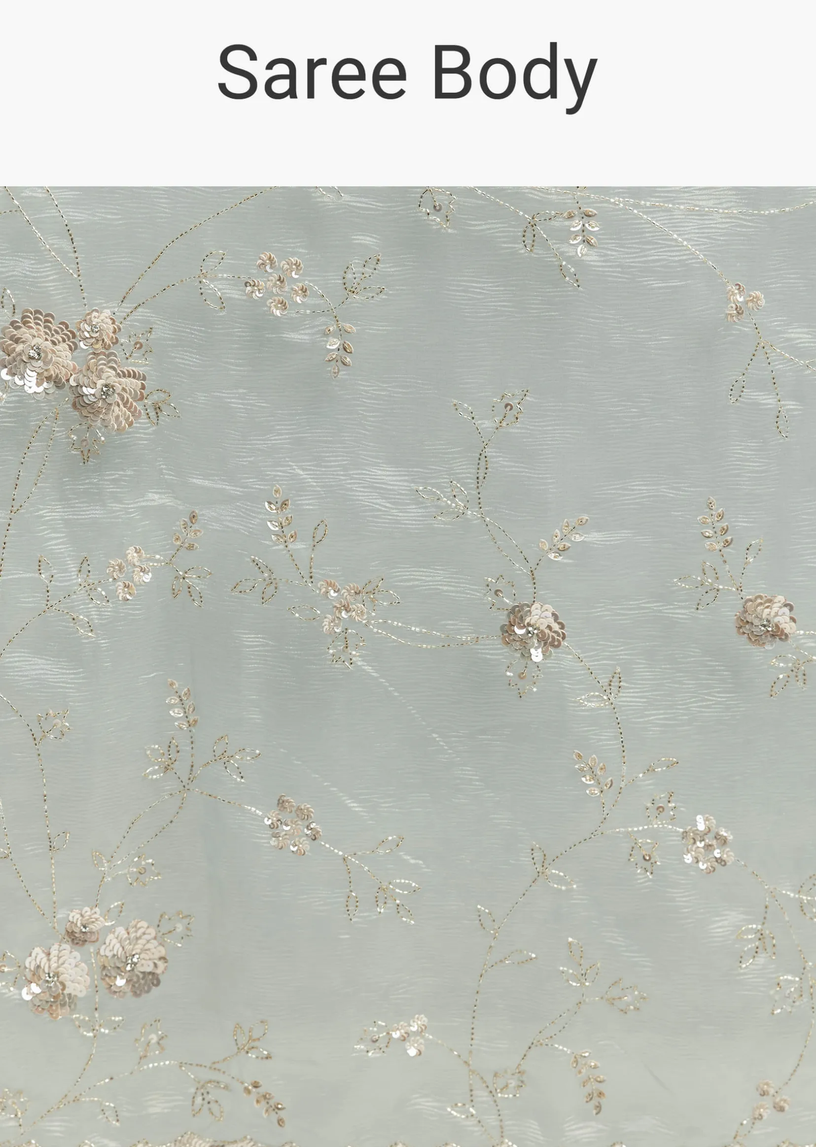 Blue Crush Tissue Saree With Heavy Floral Embroidery