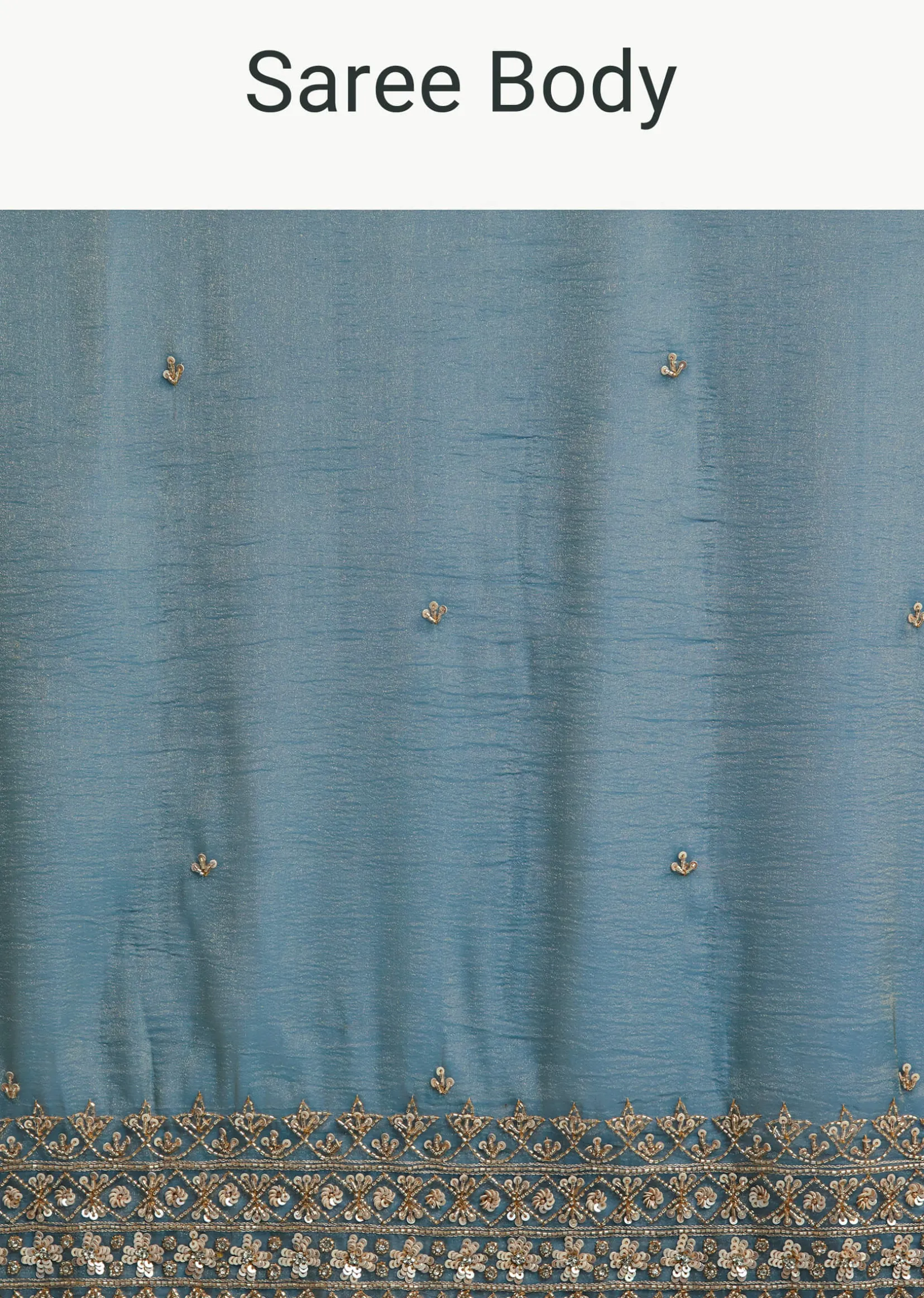 Blue Crushed Tissue Saree With Scallop Embellished Border