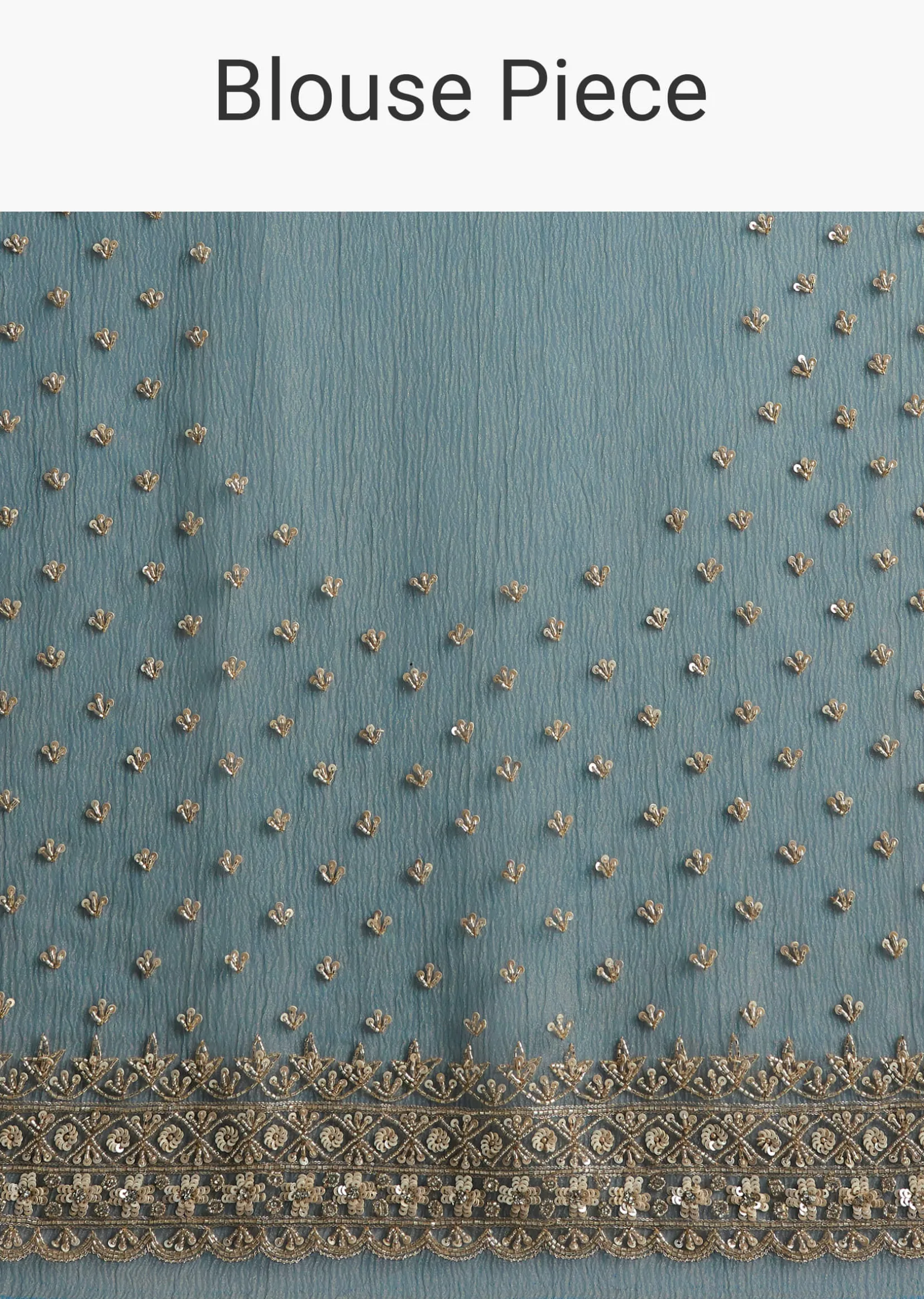 Blue Crushed Tissue Saree With Scallop Embellished Border