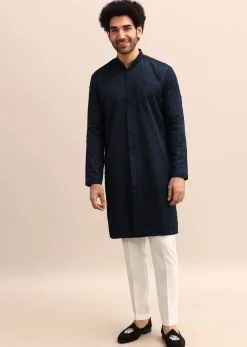Blue Cutdana Work Kurta Set For Men
