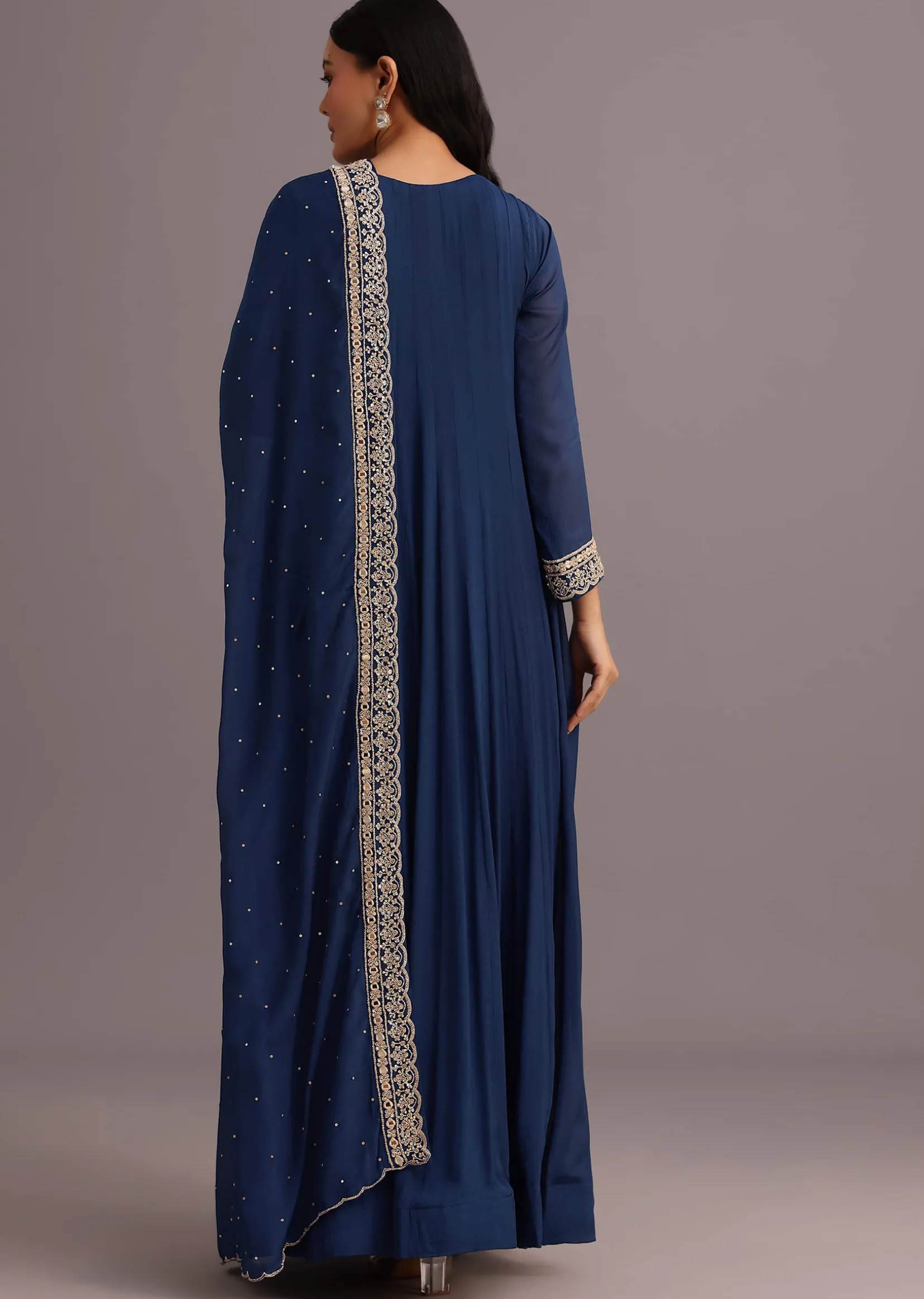 Blue Embroidered Anarkali Suit With Dupatta